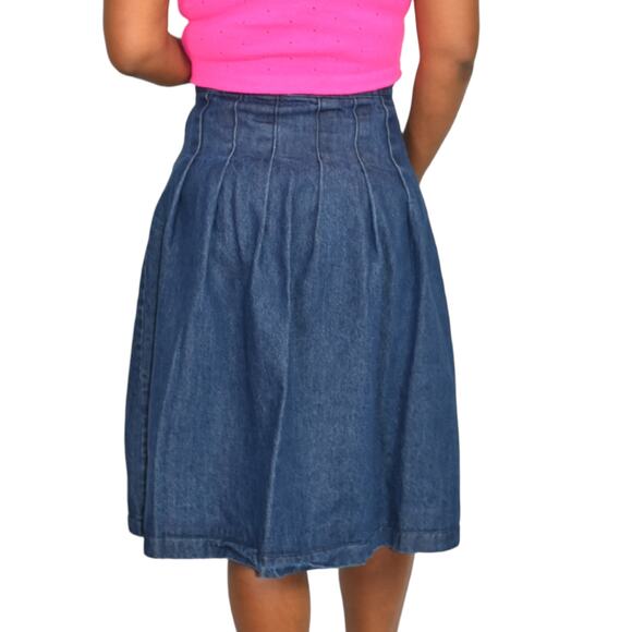 Kaos Denim Skirt Blue Jean Midi Pleats Flare Rigid Medium Wash High Waist Size 4 - Picture 14 of 15